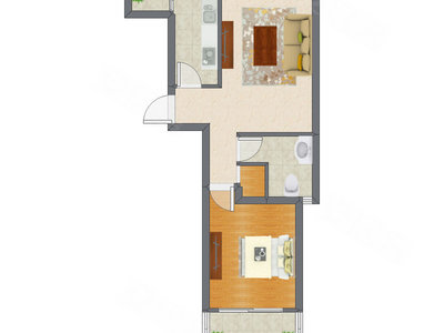 1室1厅 64.56平米