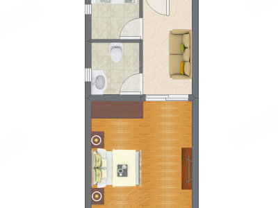 1室1厅 48.49平米户型图