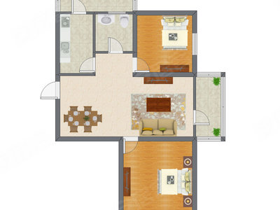 2室2厅 94.54平米户型图
