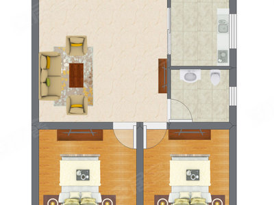 2室1厅 45.28平米