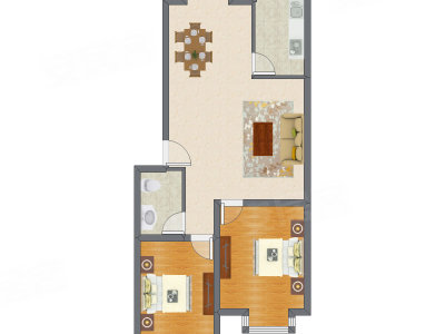 2室2厅 88.53平米户型图