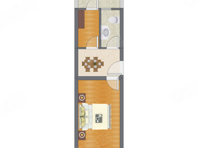 1室1厅 44.04平米户型图