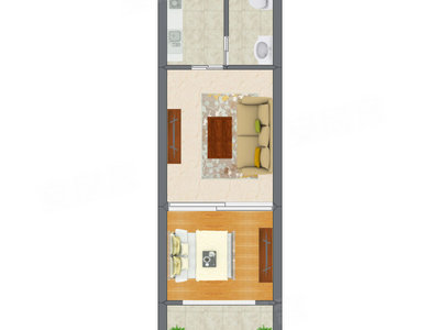 1室1厅 33.63平米户型图