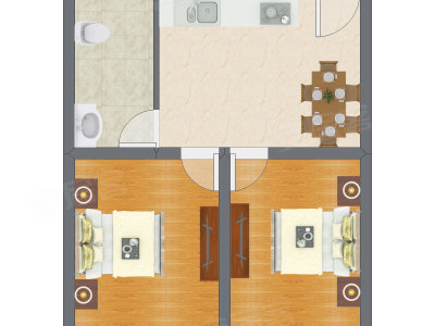 2室1厅 60.61平米户型图
