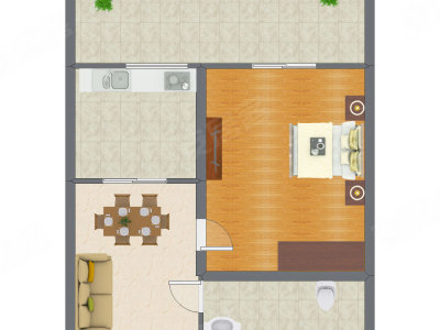 1室2厅 86.00平米户型图