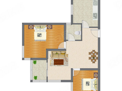 2室2厅 91.50平米户型图