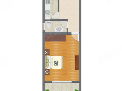 1室1厅 34.49平米户型图