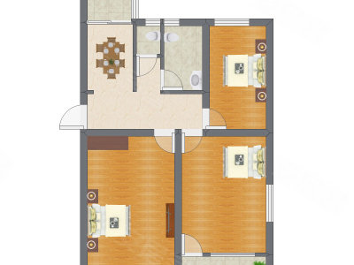 3室1厅 74.30平米户型图