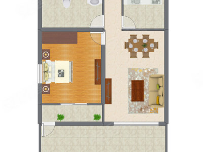 1室2厅 59.02平米户型图