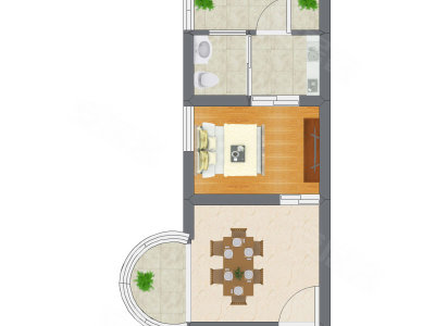 1室1厅 40.38平米户型图