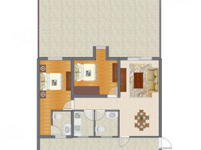 2室1厅 128.77平米户型图