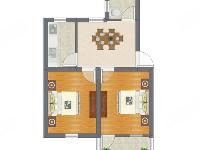 2室1厅 62.10平米户型图