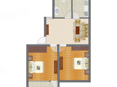 2室1厅 57.84平米户型图