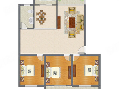 3室2厅 102.55平米户型图