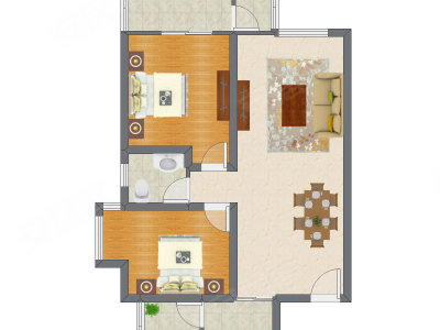 2室2厅 89.74平米户型图