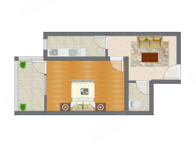 1室1厅 48.30平米户型图
