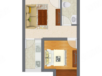 1室1厅 34.18平米户型图