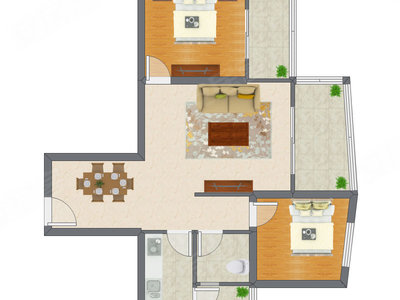 2室2厅 84.29平米户型图