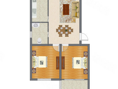 2室2厅 89.98平米户型图