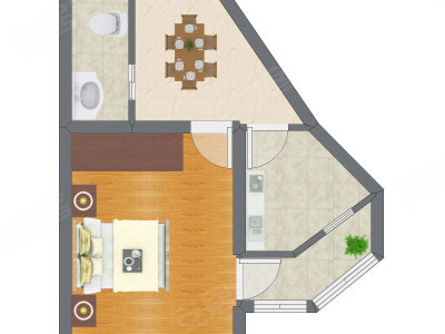 1室1厅 45.55平米户型图