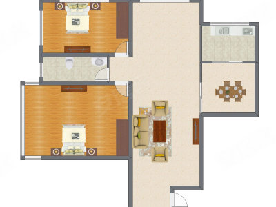 2室2厅 127.44平米户型图