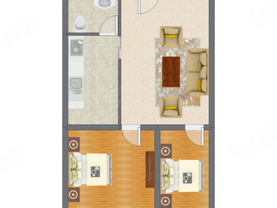 2室1厅 57.54平米