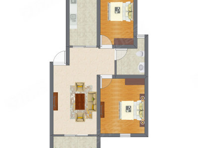 2室1厅 51.69平米户型图
