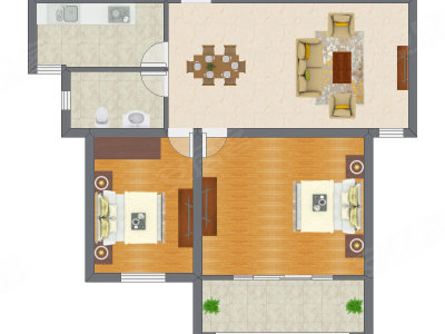 2室1厅 63.55平米