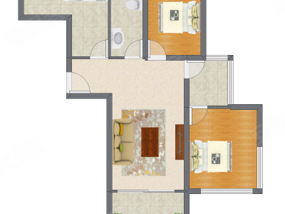 2室1厅 91.89平米户型图