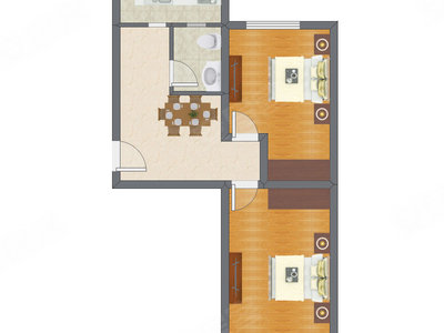 2室1厅 64.57平米