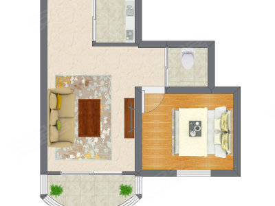 1室1厅 83.15平米户型图