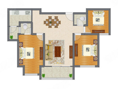 3室2厅 72.17平米户型图