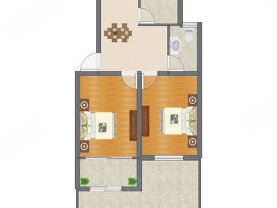2室1厅 61.56平米户型图