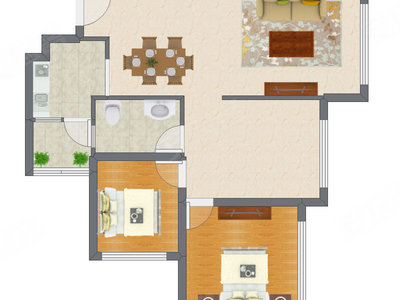 2室2厅 74.54平米户型图