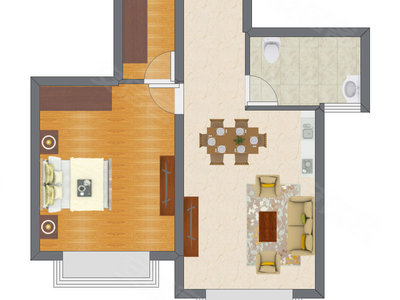 1室2厅 45.37平米户型图