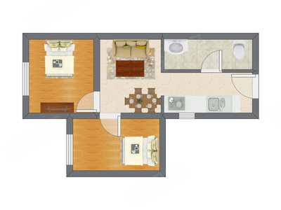 2室1厅 44.00平米户型图