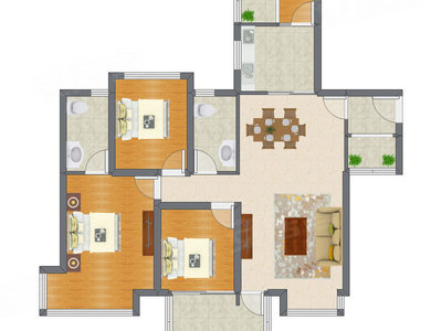 3室2厅 100.39平米户型图