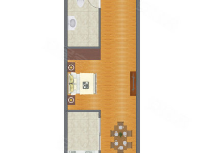 1室1厅 42.14平米户型图