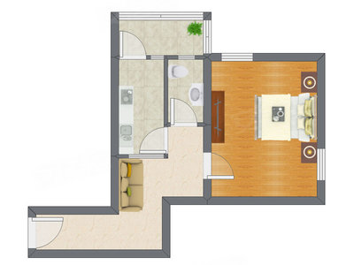 1室1厅 31.80平米户型图