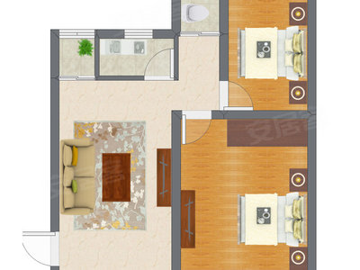 2室1厅 59.68平米户型图