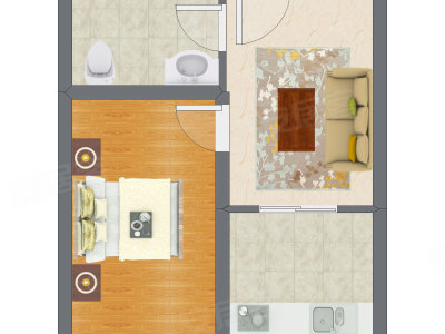 1室1厅 42.59平米户型图