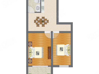 2室1厅 53.12平米