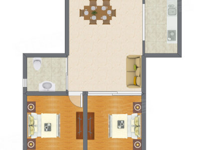 2室2厅 90.34平米户型图