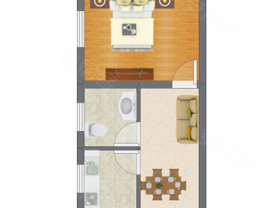 1室1厅 37.60平米户型图
