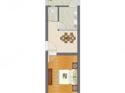 1室1厅 42.83平米户型图