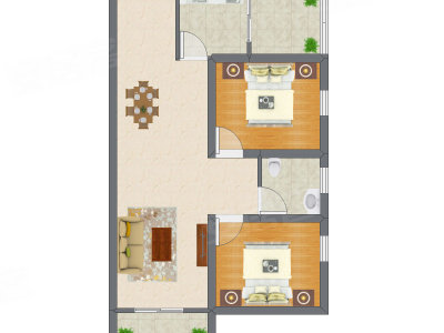 2室2厅 74.79平米户型图