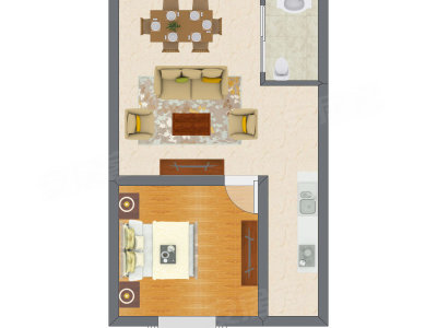 1室1厅 35.76平米户型图