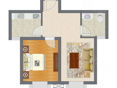 1室1厅 46.00平米户型图