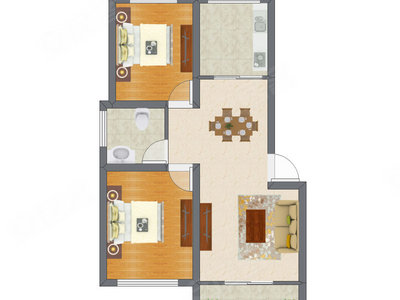 2室2厅 51.32平米户型图