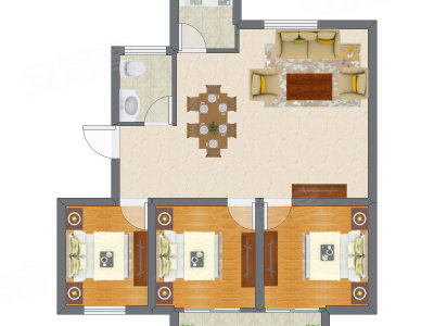 3室1厅 88.31平米户型图